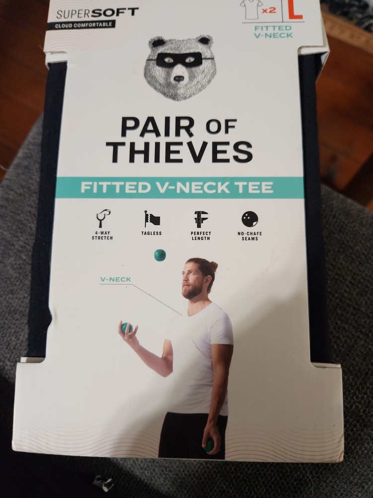 Pair of Thieves Mens 2-Pack Fitted V-Neck T-Shirts Cotton Blend Black, L (42-44)