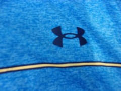 NWT Under Armour Loose Fit Playoff polo, mens L, XL, or XXL, blue, orange stripe