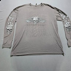 Next Level Ride Fast Live Hard Long Sleeve Men 2XL Gray Skull Flame Graphic Tee
