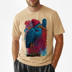 Blue Heron Bird T-Shirt Red Beanie Hat Urban Art Hipster Nature Lover Gift