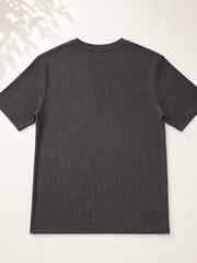 Brooklyn Gray Solid Rib Knit Logo Men’s Crew Neck Short Sleeve T-Shirt, M