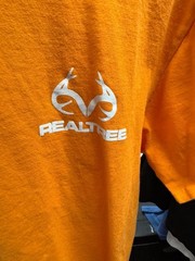Realtree Men’s Orange Short Sleeve T-Shirt with Camo Antler Logo