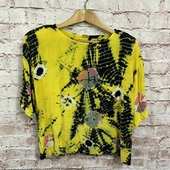 Vintage Tiedye shirt Shoulder Pads Yellow India Women Large Blouse