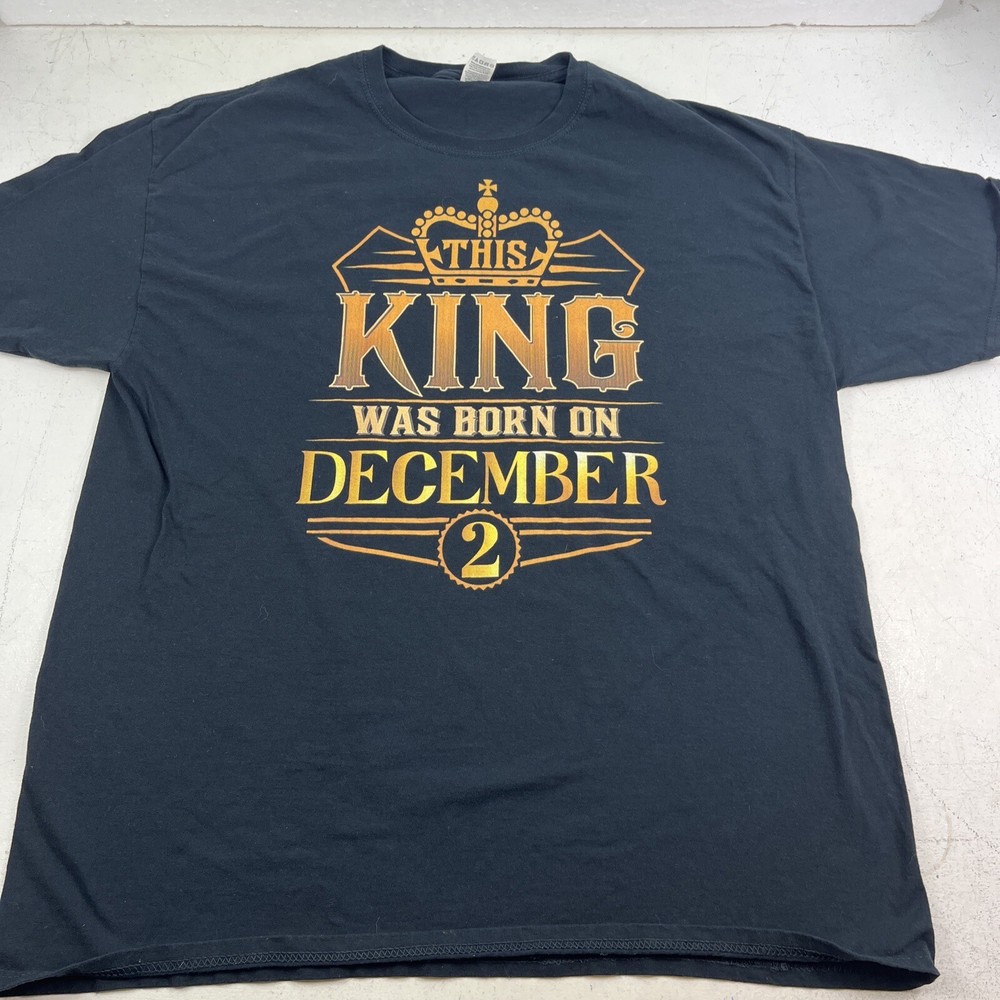 Fruit Of The Loom “This King Was Born On December 2” Black T-Shirt. XL