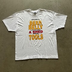 Vintage 90s Beer Belly Shirt Size XXL White Funny Drinking Parody Saying Tools
