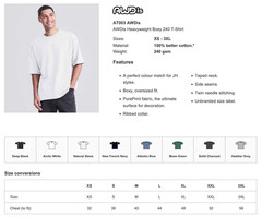 Heavyweight Cotton Boxy T-Shirt AWDis Over Sized Fit Short Sleeve Crew Neck Tee