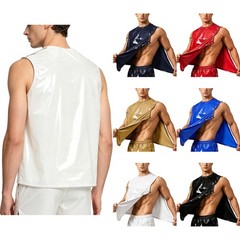 US Men Tank Tops Adaptive Shirts Muscle Full Tear Away Shiny Vest Sleeveless Top