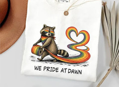 We Pride At Dawn Shirt, LGBTQ Raccoon Pride Tee, Rainbow Heart Graphic T-Shirt,