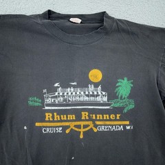 Vintage 80s Rhum Runner Cruise Grenada Shirt L Black Single Stitch Surf Beach