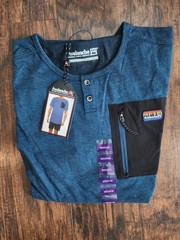 Avalanche Shirt Mens 2 Button Henley Tee Shirt Chest Patch Short Sleeve Indigo M