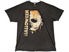Halloween Michael Myers Cracked Mask Horror Graphic T-Shirt Black Mens XL
