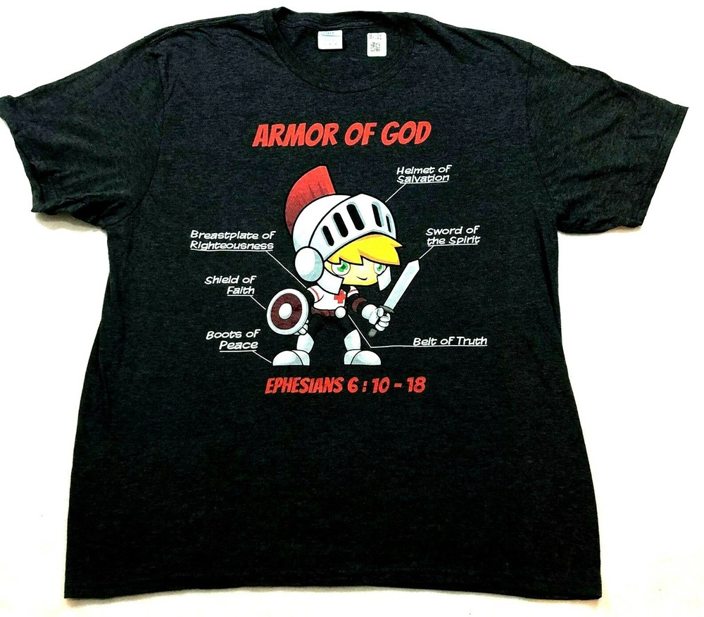 Armor Of God T-Shirt Men’s Large Charcoal Gray Ephesians 6:10-18 Graphic Tee