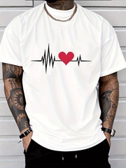 Men’S Casual Graphic Tee Classic Crew Neck Design Trendy Street Style T-shirt♮