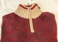 Cardingan Solid Burgundy with Cream border all cotton work sock 1/4 zip in front