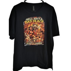 Large Hell Ain’t a Bad Place Funny Devil Graphic T-Shirt Adult Black Tee