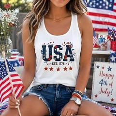 USA Est Floral Patriotic Design Graphic Tank Top