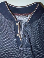 Knit Heritage Polo Men’s L Blue Henley Short Sleeve Knit Geometric Buttons