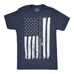 Mens Funny T Shirts USA Flag Fishing Pole Awesome American Fish Tee For Men