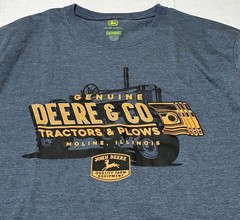 John Deere Mens T Shirt Deere Co Vintage Tractor Graphic Heather Navy Gray XL