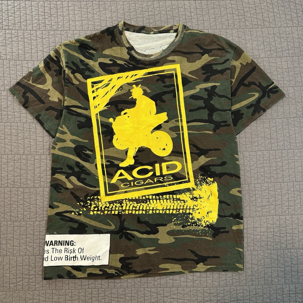 Vtg Y2K Acid Cigars T Shirt Men’s Large Camo Double Sided Graphic Tobacco Promo