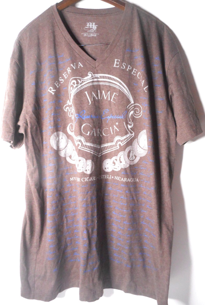 My Father Cigars Reserva Especial Men’s T-shirt Jaime Garcia V-Neck Brown 2X Lg