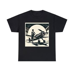Unisex Adult T Shirt Art Deco Aviator Woman with Vintage Plane Design Classy Tee