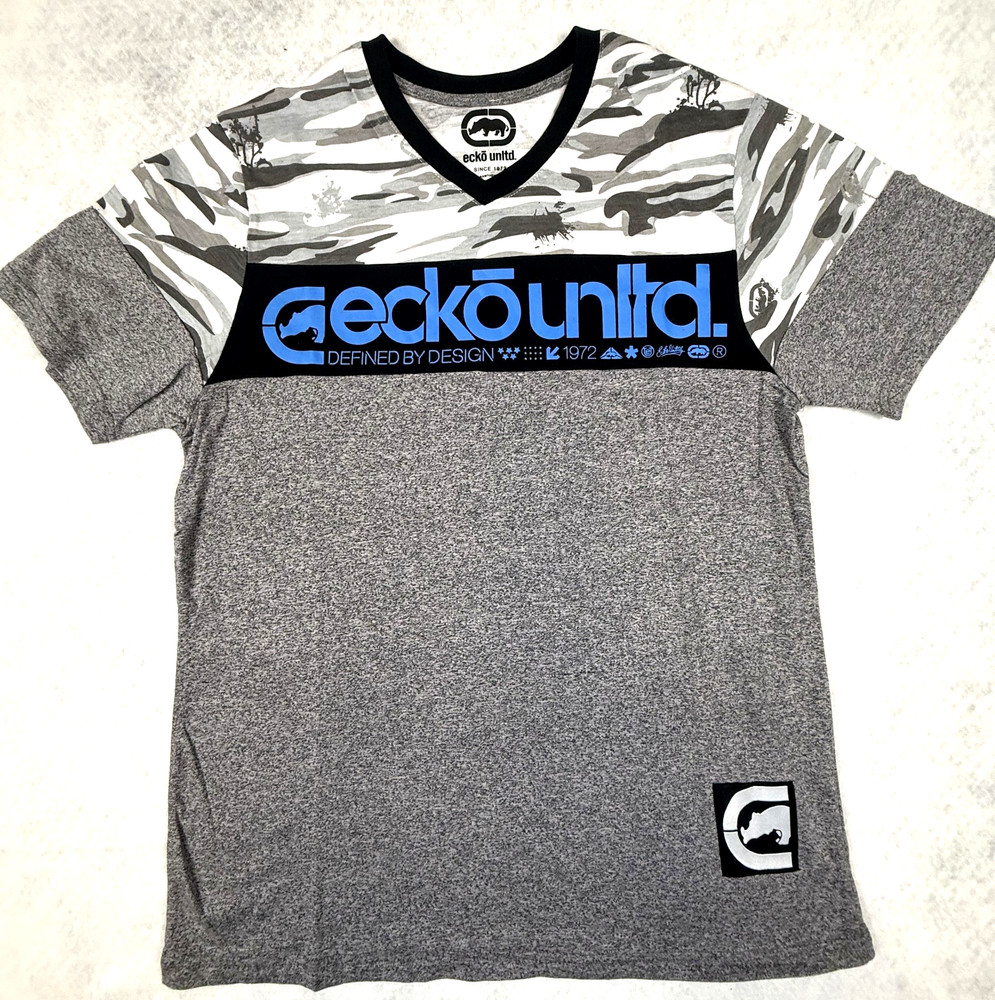 Ecko Unltd Mens Medium Gray Marled Camo Graphic T Shirt NWT