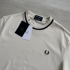 BNWT Fred Perry M7 Crew Neck Pique T-Shirt Ecru Black Mens Size Large Mod 60s