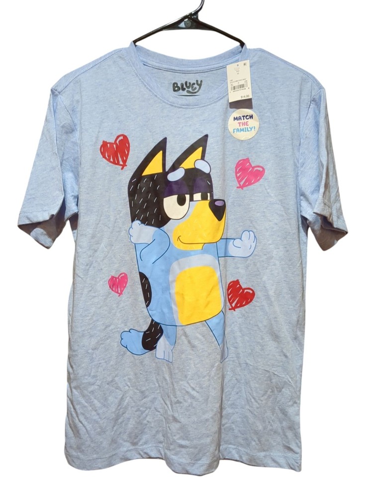 Bluey Bingo Blue Heather Short Sleeve Graphic T-Shirt Unisex Med.NWT