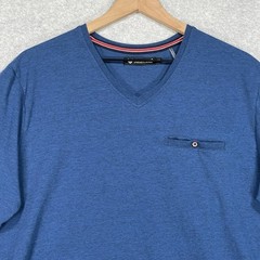 Buttercloth Shirt Mens XL Blue Lightweight Soft Stretch Pocket V Neck