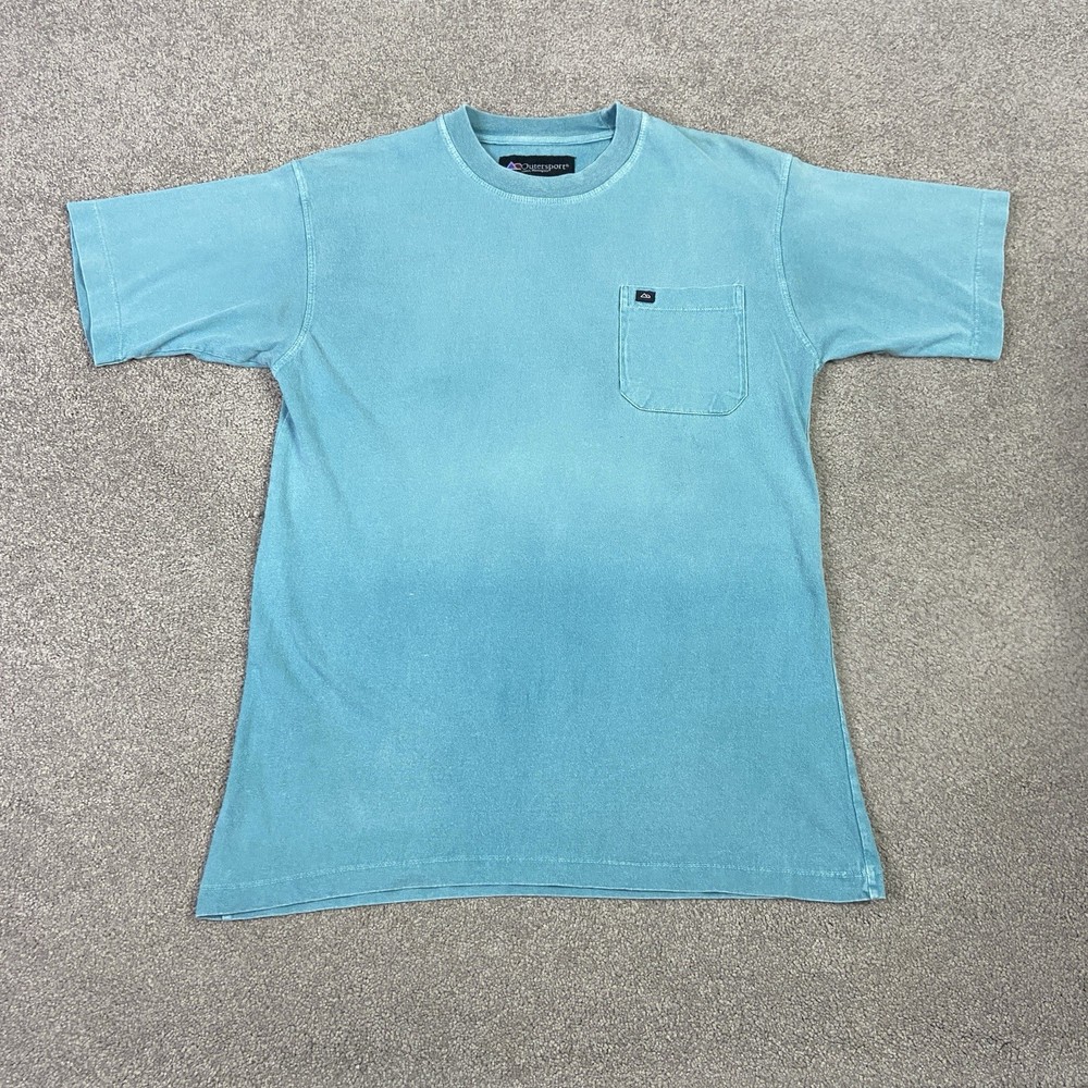 VTG 90s Outersport Garment Dyed Natural Pocket T Shirt Medium Blue Gradient
