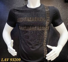 Men’s Italian fashion Short Sleeves black T-shirt rhinestone Golden Greek Key