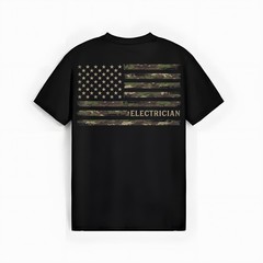 Camo Electrician Camourflage USA Flag Fathers Day T-Shirt