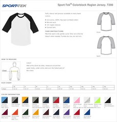 Sport-Tek Mens 100% Cotton Raglan 3/4 Sleeve Colorblock Baseball T-Shirt M-T200