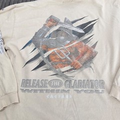 VTG Caesars Palace T-Shirt Mens L Cream Gladiator Las Vegas Long Sleeve Distress