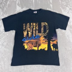 Vintage TNT Wild Side Buck Shirt Adult Large Black AOP Deer Hunting 90s Nature