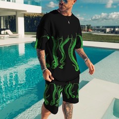 Men’s 2 Piece Active Casual Short and T Shirt Short Sleeve Set Waist Up To 39″