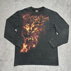 Vintage Harley Davidson Shirt Large Black Wolves Flames Y2K Rapid City
