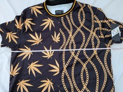 NWT Black Gold Chain Pot Weed Leaf T-Shirt & Drawstring Shorts Set Men’s Large