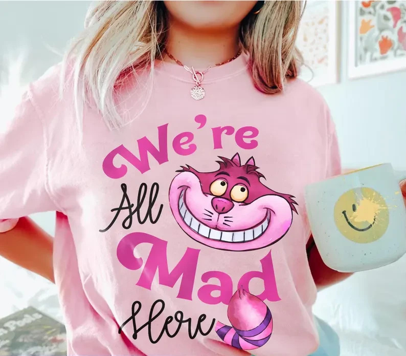 Alice In Wonderland Shirt, We’re All Mad Here Tee, Watercolor Cheshire Cat