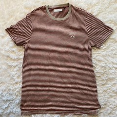 Five Four Mens Round Neck Short Sleeve T Shirt Gray and Red Striped Size Medium