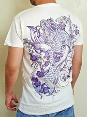 Magical Carp Koi Fish T-Shirt Men V-Neck Japanese Irezumi Tattoo Style