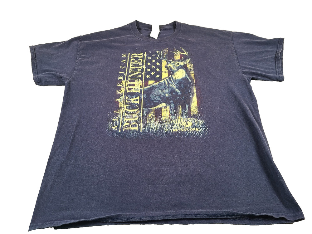Mossy Oak Shirt Mens XL Blue All American Buck Hunter Deer Graphics