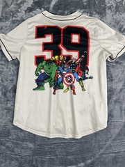 Marvel 3X Baseball Jersey Button-Up Avengers Graphic Back Beige & Red