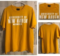 vtg University of New Haven Graphic Tee T-Shirt Sz L MV SPORT Gold Spellout