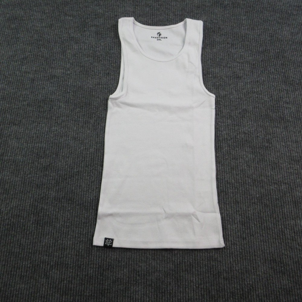 EKKOVISION Shirt Mens 2XL White Sleeveless Ribbed Tank Slim Fit Cotton NWOT