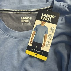 Lands’ End Men’s Short Sleeve Tee, Color Blue, Size Small, Classic Fit, Stretch.