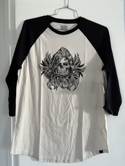 KR3W Grim Reaper Raglan T-Shirt Men’s Medium Black White 3/4 Sleeve Skate Punk