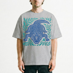 Alligator Gator Reptile Wildlife T-Shirt Tropical Blue Linocut Swamp Animal Tee