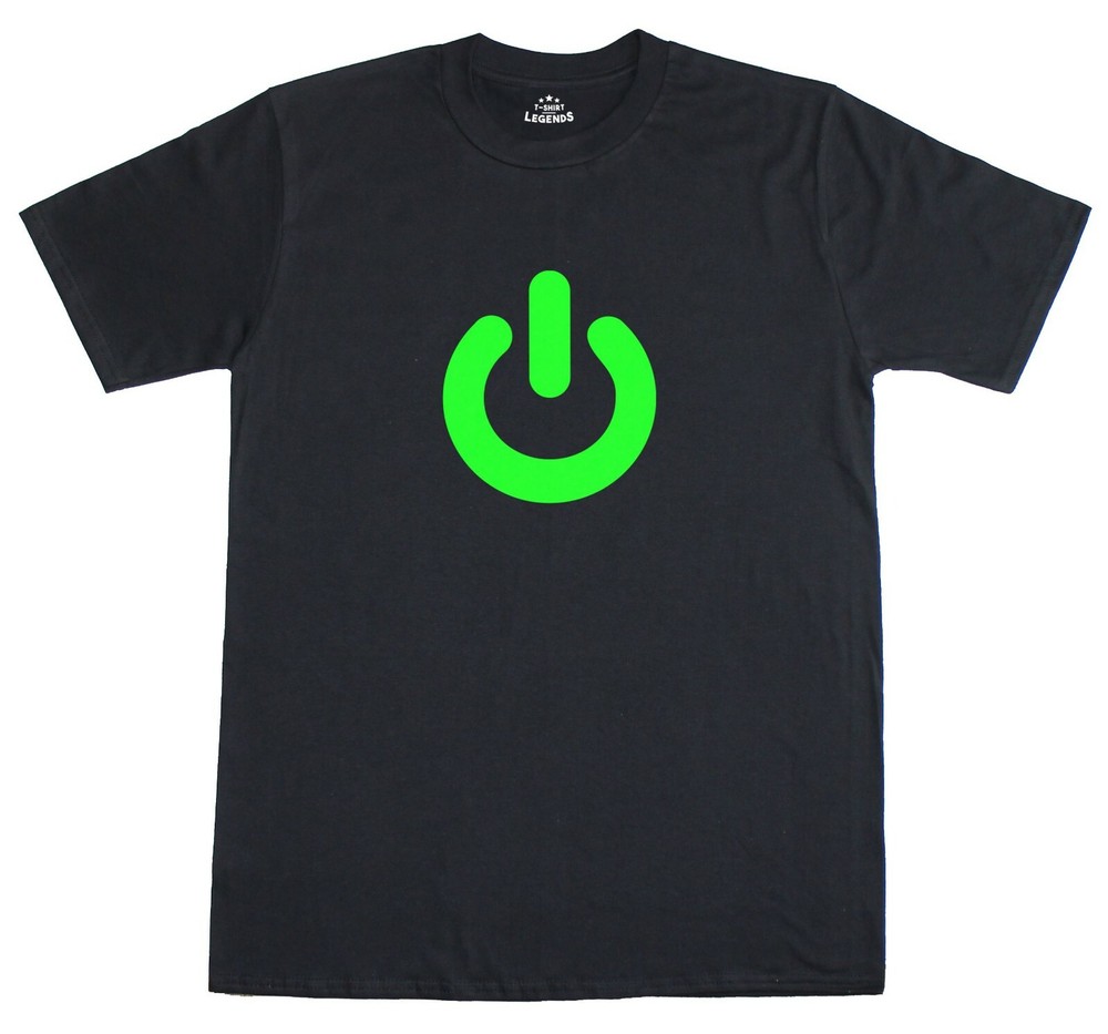 Glow In The Dark Power On Print Gadget Geek Mens Loose Fit Cotton T-Shirt